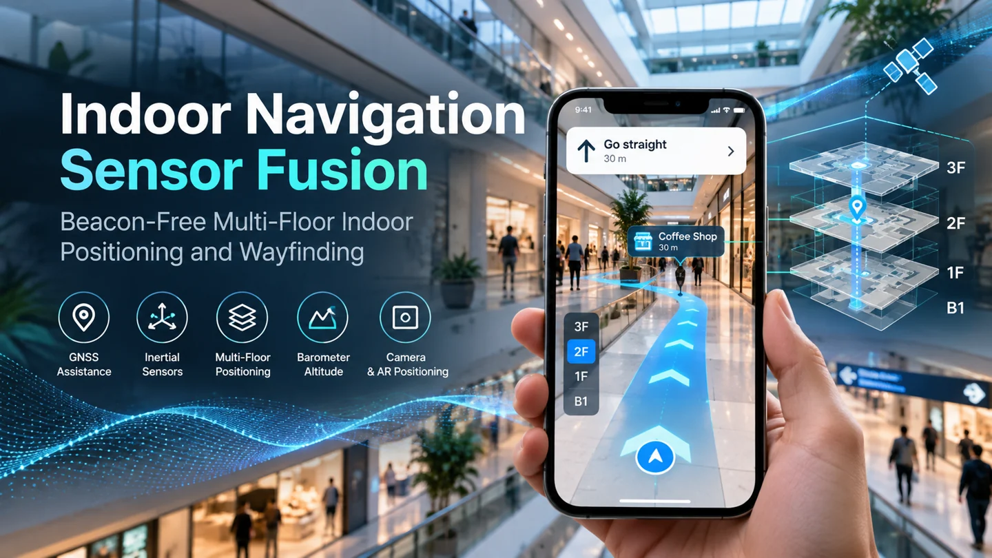 Indoor navigation sensor fusion for beacon-free multi-floor indoor positioning and wayfinding using smartphone inertial sensors, barometer and camera