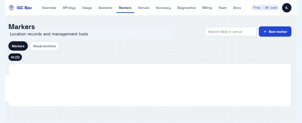 IGC Nav developer portal markers management screenshot